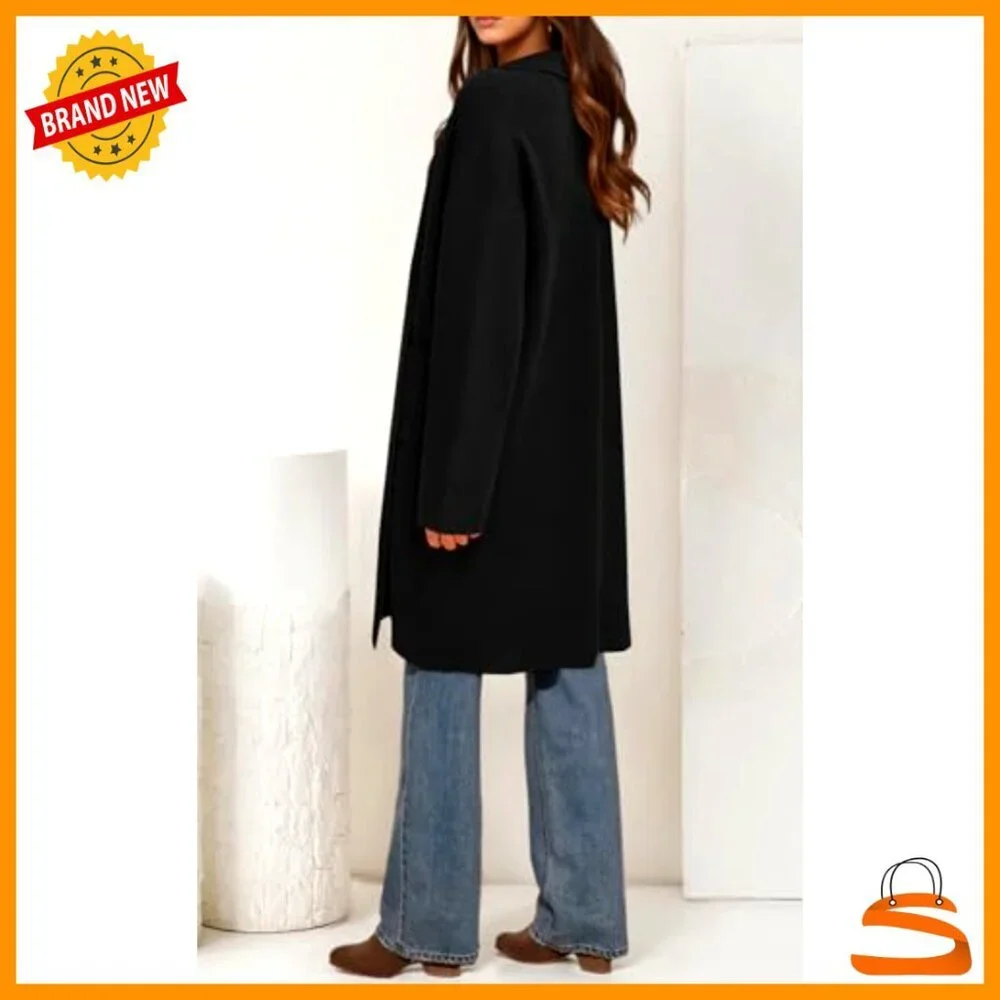 Oversized Long Sleeve Cardigan Chunky Knit Open Front Lapel Collar Trendy - Picture 4 of 7
